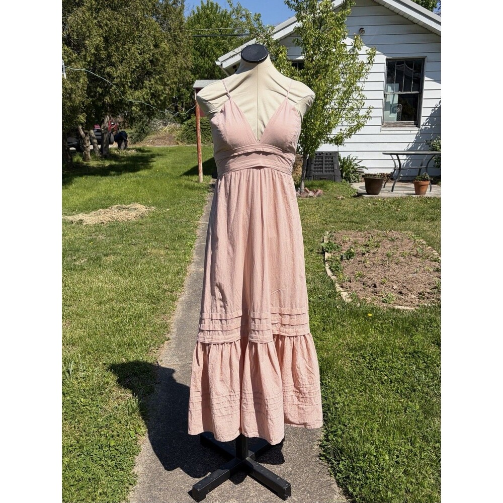 Pampelone Chloe Blush Pink Cotton Tie Back Sleeveless Maxi Sun Dress Sz XS